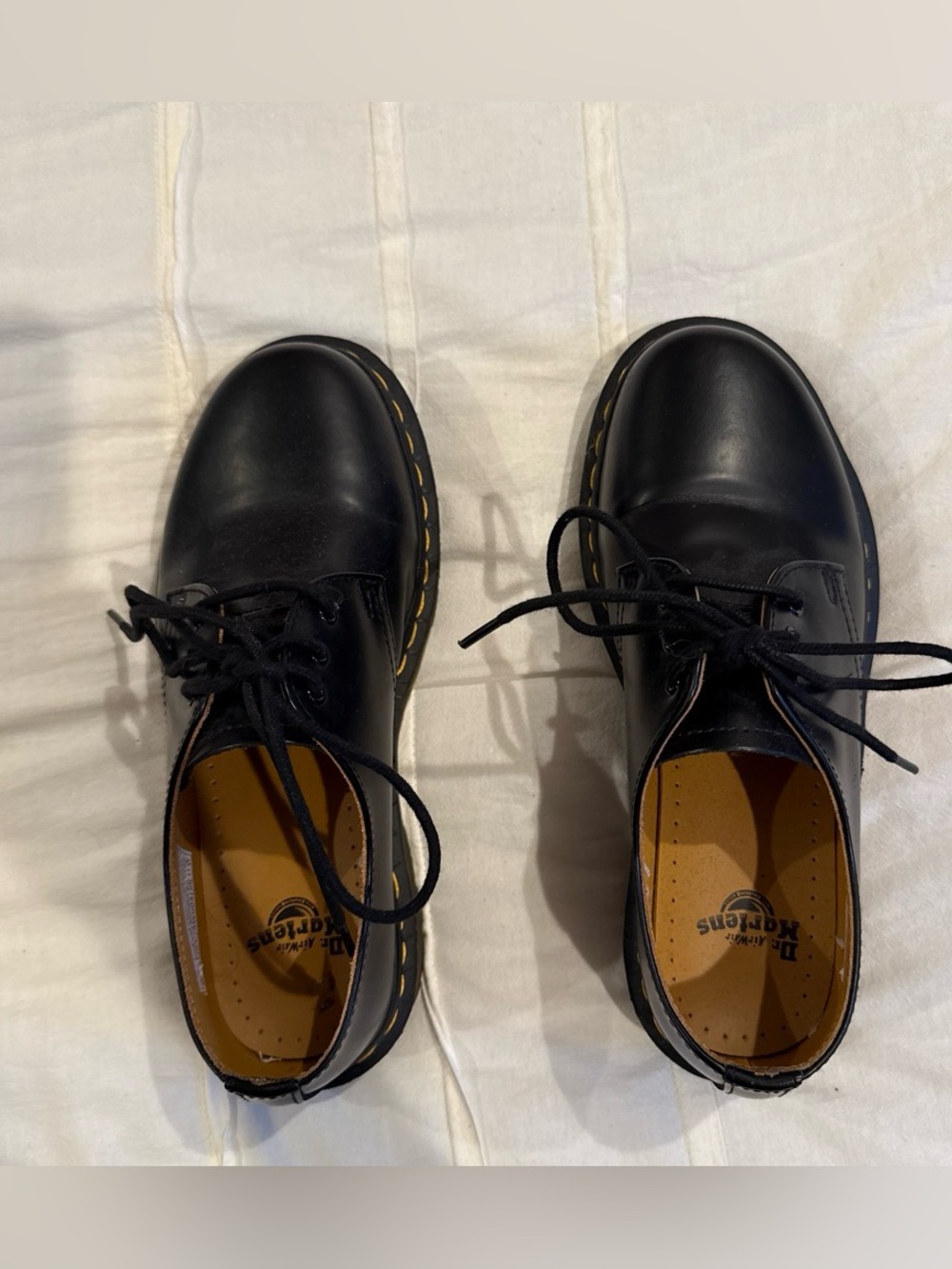 Dr. Martens Black Leather 3-Eye Oxford with Yellow Welt Stitching